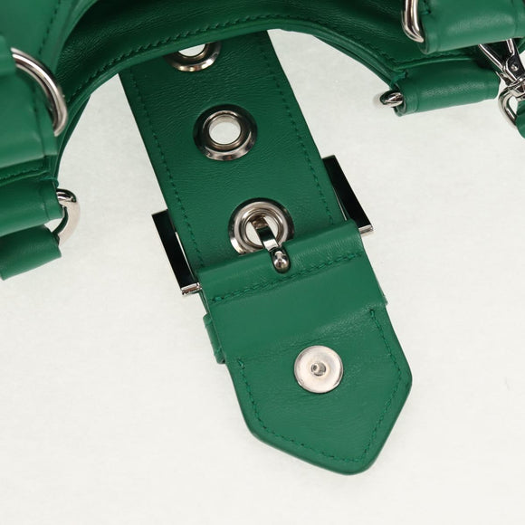 PRADA Moon Bag Hand Bag Leather 2way Green Silver Auth 152696SAM