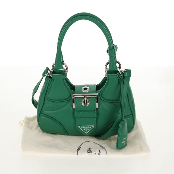 PRADA Moon Bag Hand Bag Leather 2way Green Silver Auth 152696SAM