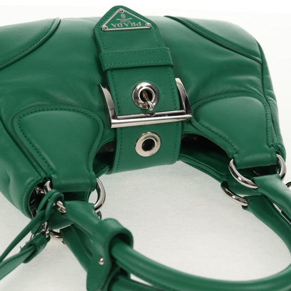 PRADA Moon Bag Hand Bag Leather 2way Green Silver Auth 152696SAM
