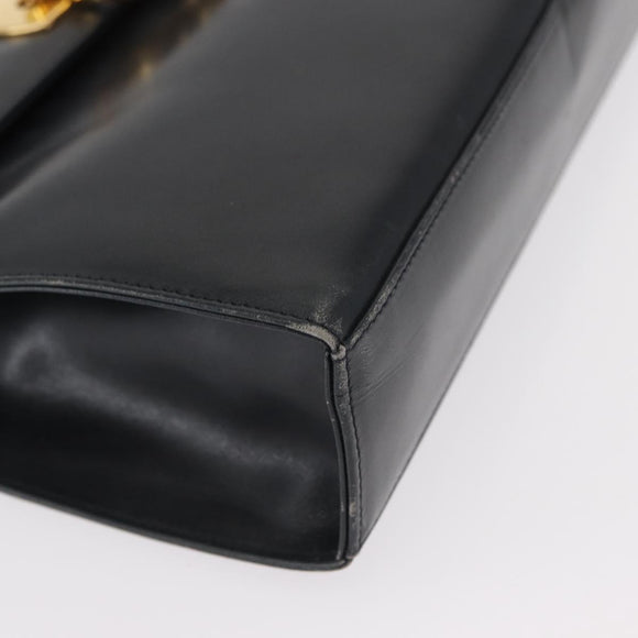 Salvatore Ferragamo Gancini Chain Shoulder Bag Leather Navy Gold Auth 152720