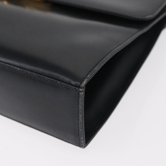 Salvatore Ferragamo Gancini Chain Shoulder Bag Leather Navy Gold Auth 152720