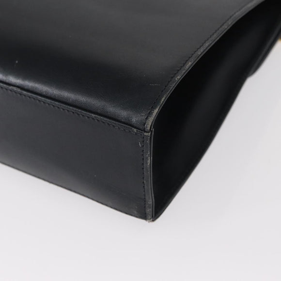 Salvatore Ferragamo Gancini Chain Shoulder Bag Leather Navy Gold Auth 152720