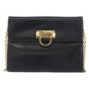 Salvatore Ferragamo Gancini Chain Shoulder Bag Leather Navy Gold Auth 152720-13