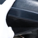 Salvatore Ferragamo Gancini Chain Shoulder Bag Leather Navy Gold Auth 152720-21