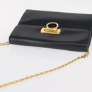 Salvatore Ferragamo Gancini Chain Shoulder Bag Leather Navy Gold Auth 152720-6