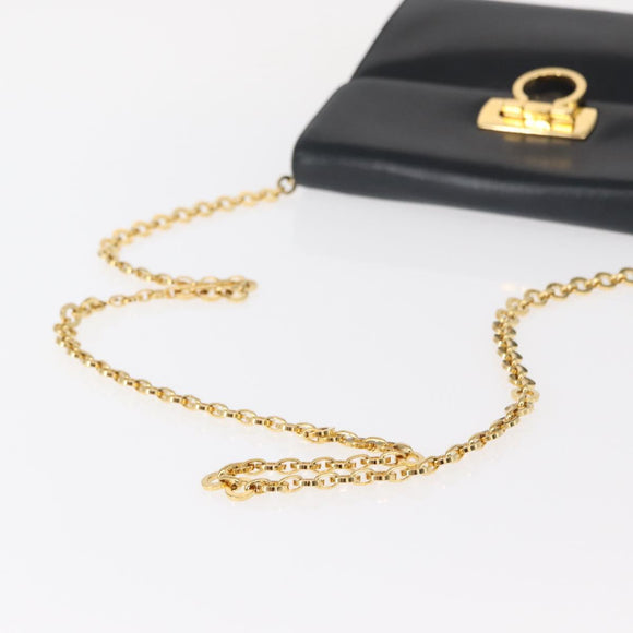 Salvatore Ferragamo Gancini Chain Shoulder Bag Leather Navy Gold Auth 152720