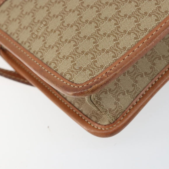 CELINE Macadam Canvas Shoulder Bag PVC Leather Beige Gold Auth 152722
