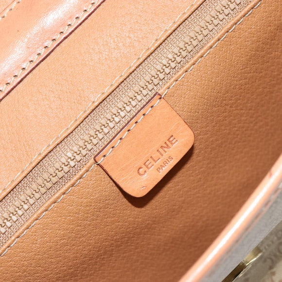 CELINE Macadam Canvas Shoulder Bag PVC Leather Beige Gold Auth 152722