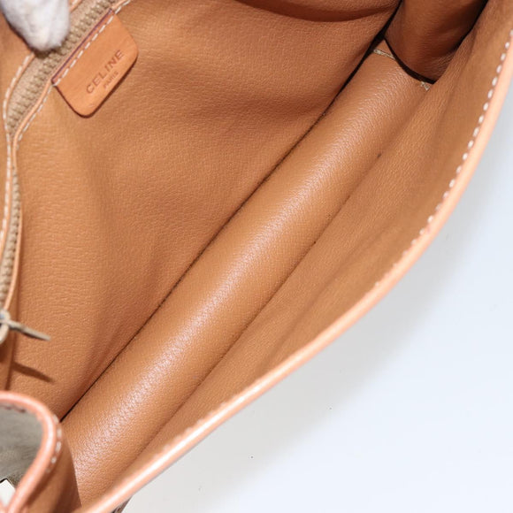 CELINE Macadam Canvas Shoulder Bag PVC Leather Beige Gold Auth 152722