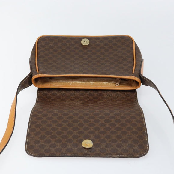 CELINE Macadam Canvas Shoulder Bag PVC Leather Brown Gold Auth 152723