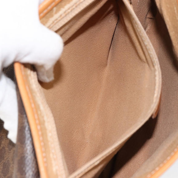 CELINE Macadam Canvas Shoulder Bag PVC Leather Brown Gold Auth 152723