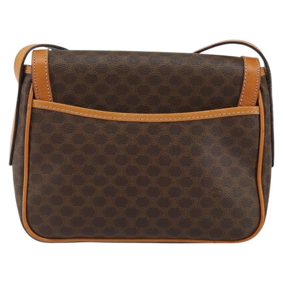 CELINE Macadam Canvas Shoulder Bag PVC Leather Brown Gold Auth 152723