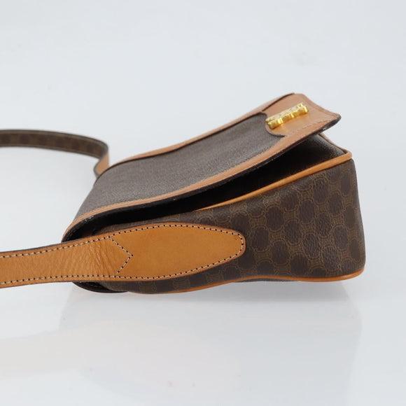 CELINE Macadam Canvas Shoulder Bag PVC Leather Brown Gold Auth 152723