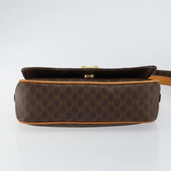 CELINE Macadam Canvas Shoulder Bag PVC Leather Brown Gold Auth 152723