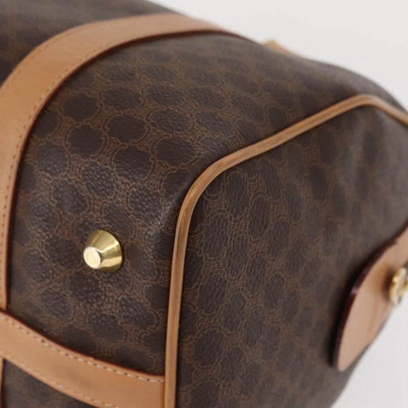 CELINE Macadam Canvas Boston Bag PVC Brown Gold Auth 152724