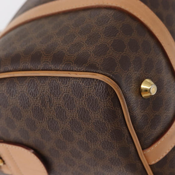 CELINE Macadam Canvas Boston Bag PVC Brown Gold Auth 152724