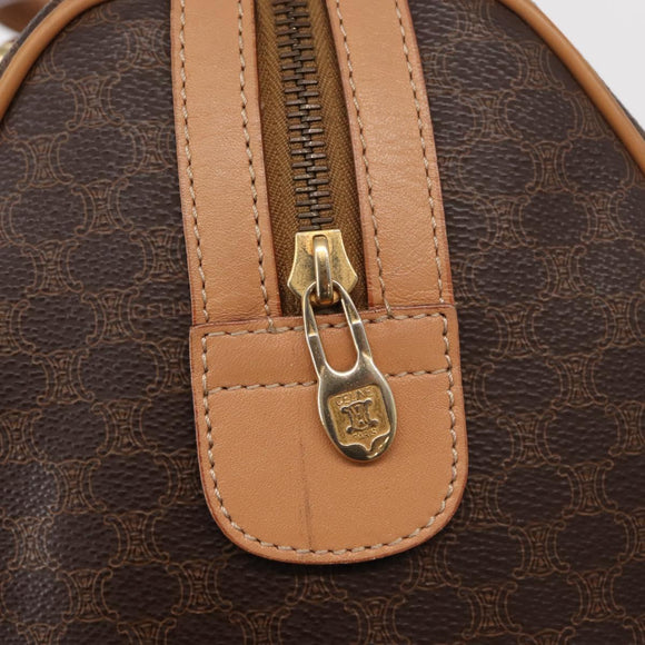 CELINE Macadam Canvas Boston Bag PVC Brown Gold Auth 152724