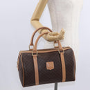 CELINE Macadam Canvas Boston Bag PVC Brown Gold Auth 152724-23