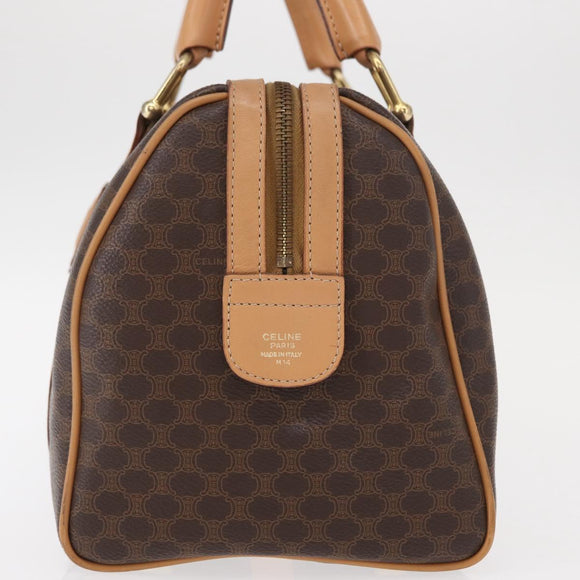 CELINE Macadam Canvas Boston Bag PVC Brown Gold Auth 152724