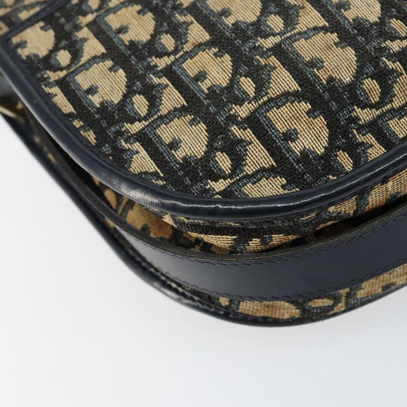 Christian Dior Trotter Canvas Shoulder Bag Navy Gold Auth 152726
