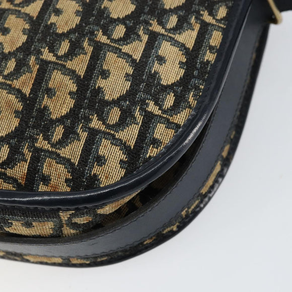 Christian Dior Trotter Canvas Shoulder Bag Navy Gold Auth 152726
