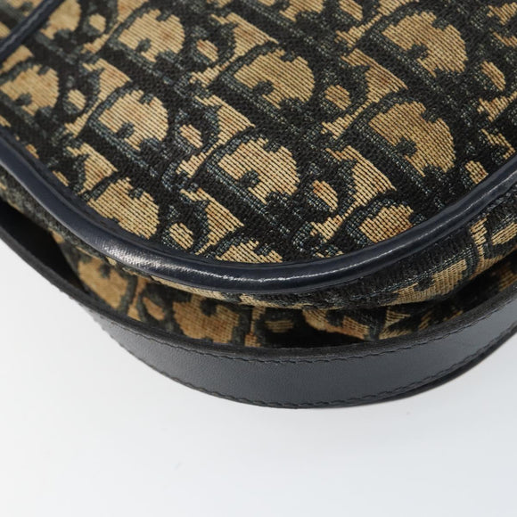 Christian Dior Trotter Canvas Shoulder Bag Navy Gold Auth 152726