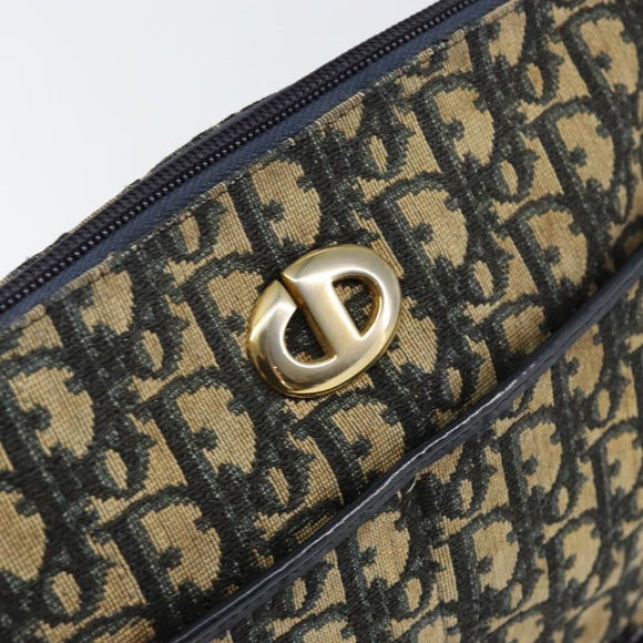 Christian Dior Trotter Canvas Shoulder Bag Navy Gold Auth 152726
