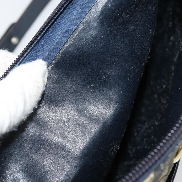 Christian Dior Trotter Canvas Shoulder Bag Navy Gold Auth 152726