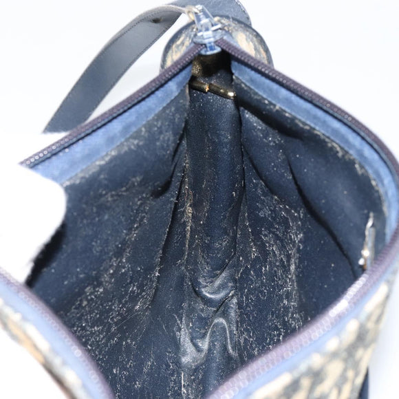 Christian Dior Trotter Canvas Shoulder Bag Navy Gold Auth 152726