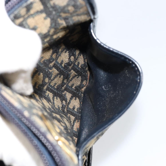 Christian Dior Trotter Canvas Shoulder Bag Navy Gold Auth 152726