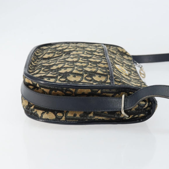 Christian Dior Trotter Canvas Shoulder Bag Navy Gold Auth 152726