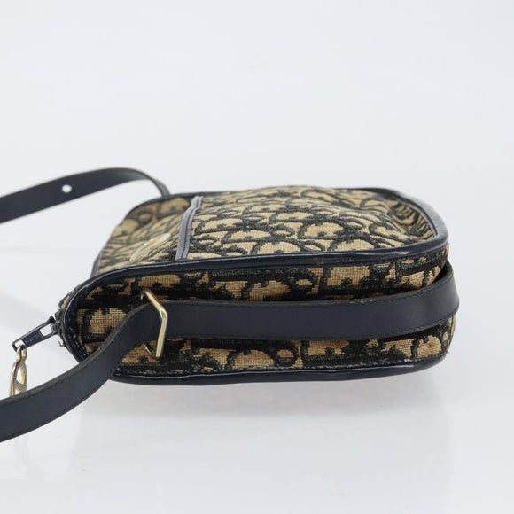 Christian Dior Trotter Canvas Shoulder Bag Navy Gold Auth 152726