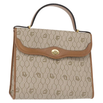Christian Dior Honeycomb Canvas Hand Bag PVC Leather Beige Gold Auth 152727