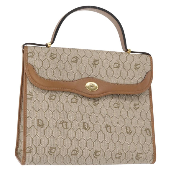 Christian Dior Honeycomb Canvas Hand Bag PVC Leather Beige Gold Auth 152727