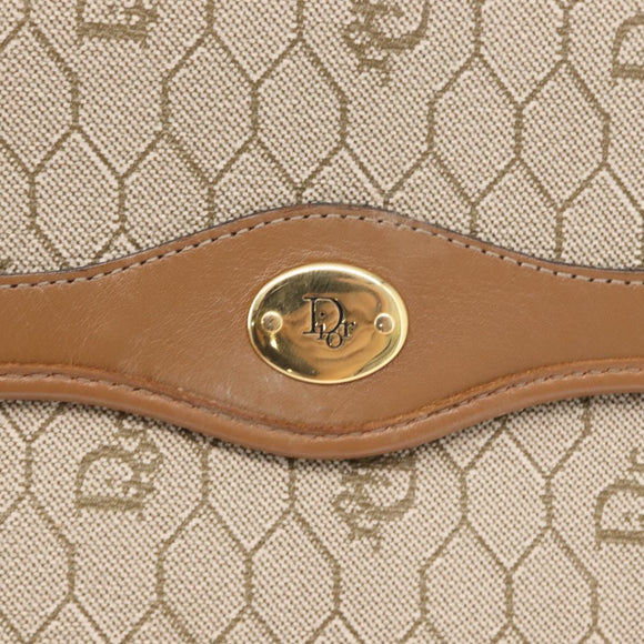 Christian Dior Honeycomb Canvas Hand Bag PVC Leather Beige Gold Auth 152727