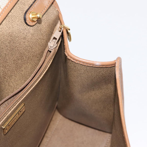 Christian Dior Honeycomb Canvas Hand Bag PVC Leather Beige Gold Auth 152727