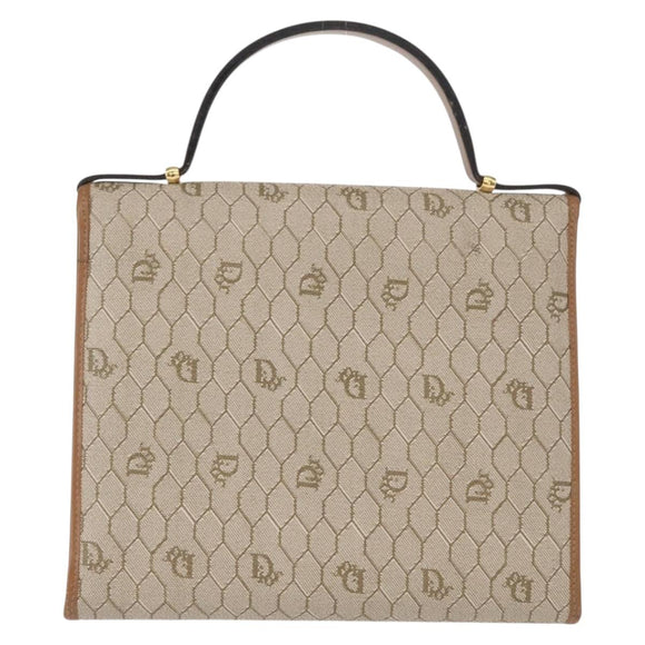 Christian Dior Honeycomb Canvas Hand Bag PVC Leather Beige Gold Auth 152727