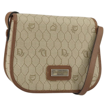 Christian Dior Honeycomb Canvas Shoulder Bag PVC Beige Gold Auth 152728