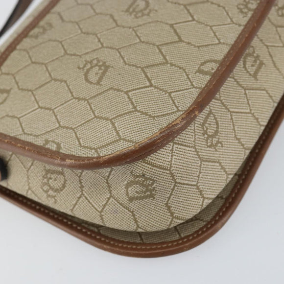 Christian Dior Honeycomb Canvas Shoulder Bag PVC Beige Gold Auth 152728