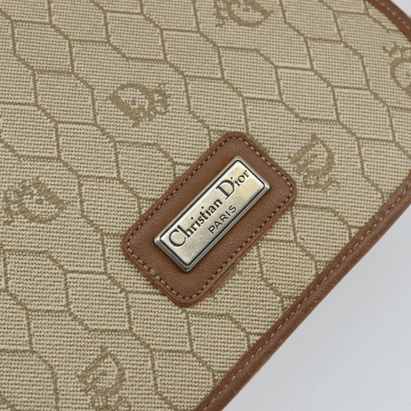 Christian Dior Honeycomb Canvas Shoulder Bag PVC Beige Gold Auth 152728
