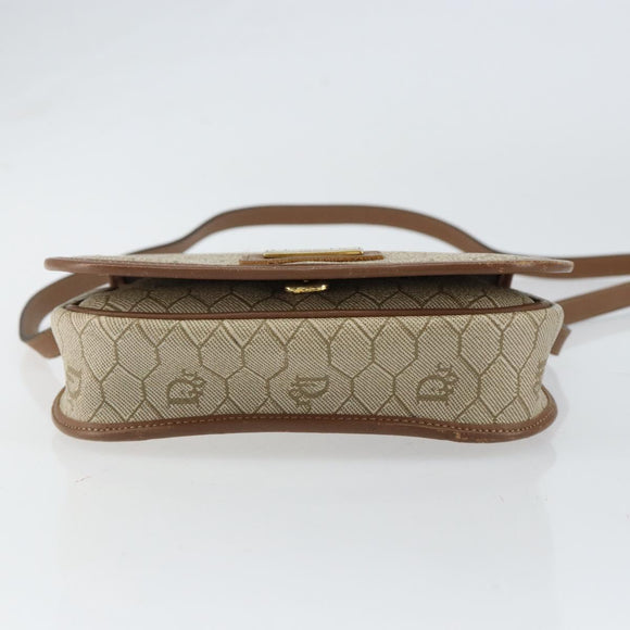 Christian Dior Honeycomb Canvas Shoulder Bag PVC Beige Gold Auth 152728