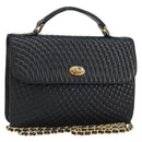 BALLY Chain Shoulder Bag Leather 2way Black Gold Auth 152729-1