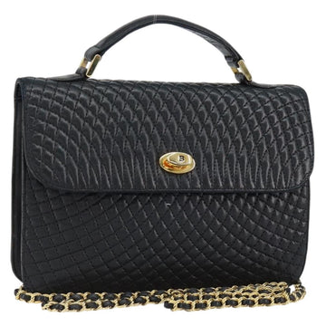 BALLY Chain Shoulder Bag Leather 2way Black Gold Auth 152729