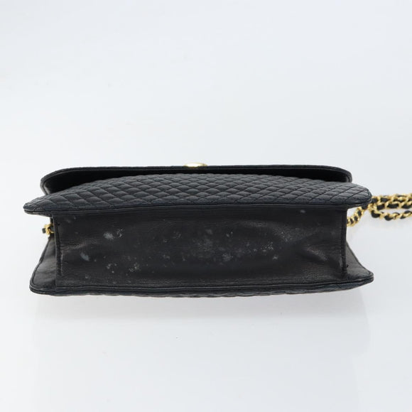 BALLY Chain Shoulder Bag Leather 2way Black Gold Auth 152729