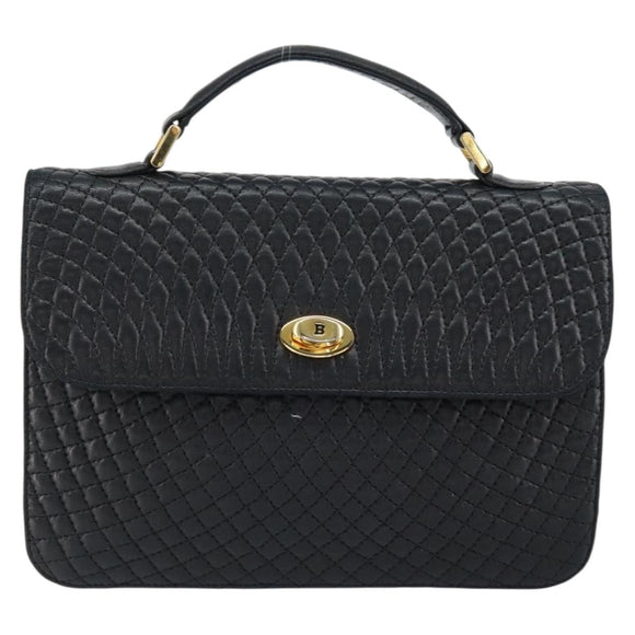 BALLY Chain Shoulder Bag Leather 2way Black Gold Auth 152729