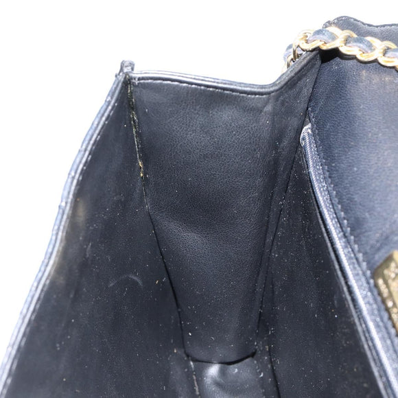 BALLY Chain Shoulder Bag Leather 2way Black Gold Auth 152729