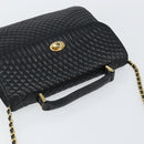 BALLY Chain Shoulder Bag Leather 2way Black Gold Auth 152729-6