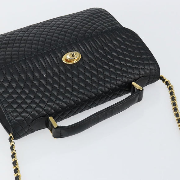 BALLY Chain Shoulder Bag Leather 2way Black Gold Auth 152729