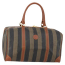 FENDI Pecan Canvas Boston Bag PVC Black Brown gold Auth 152730-1