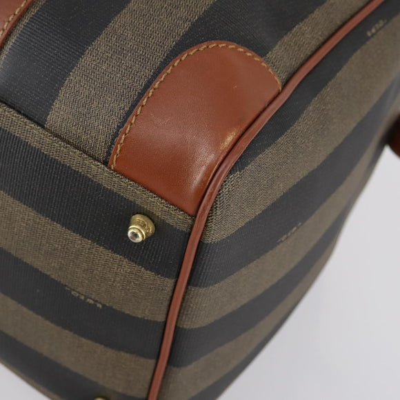 FENDI Pecan Canvas Boston Bag PVC Black Brown gold Auth 152730